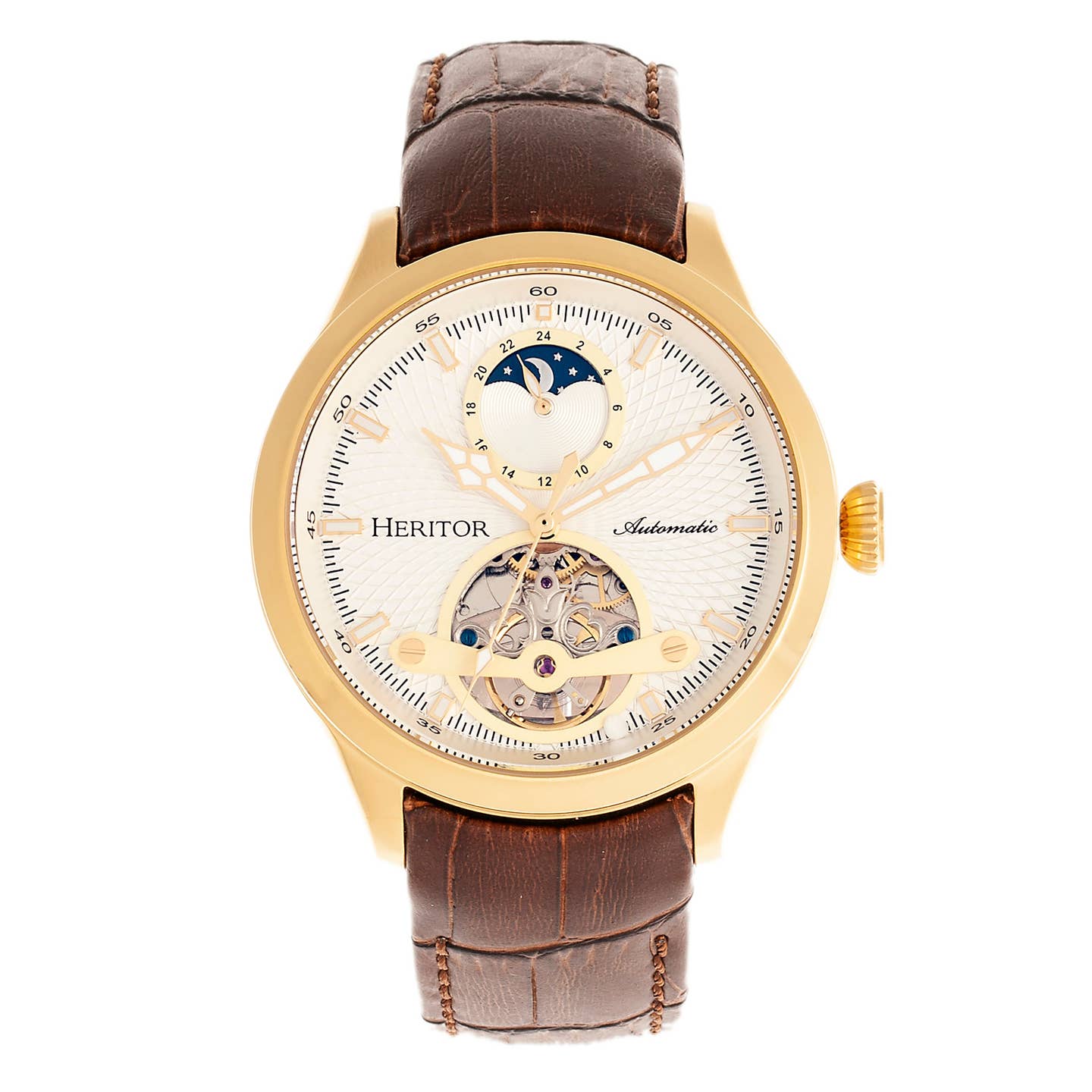 Heritor Gregory Men's Automatic Semi-Skeleton Leather Watch, Style HERHR8103