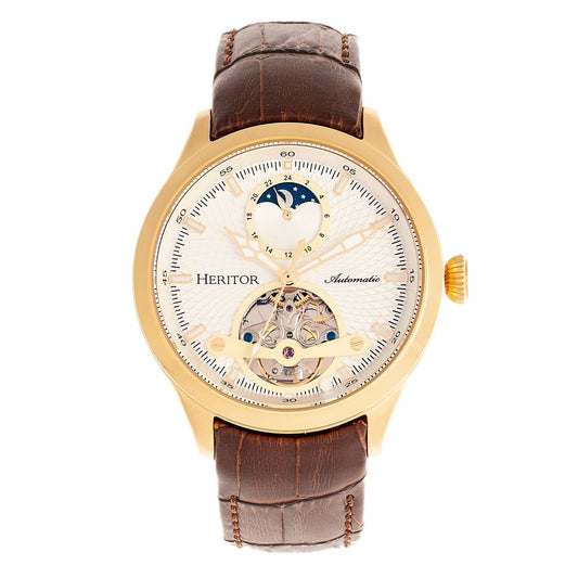 Heritor Gregory Men's Automatic Semi-Skeleton Leather Watch, Style HERHR8103