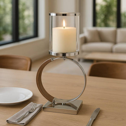 Candle Holder - Silver Metal Ring Large Hurricane, 22 in.