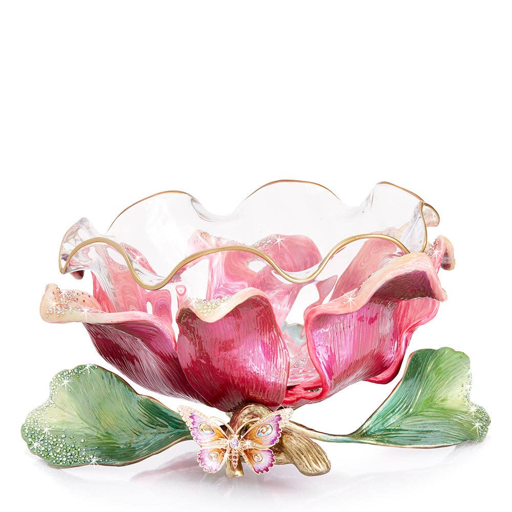 Jay Strongwater Sydney Large Flower Ruffle Swarovski Crystal Enamel Gold-Finished Decorative Bowl, Flora