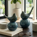 Figurines Set of 2 - Blue Ceramic Decorative Birds, 7/9 in.