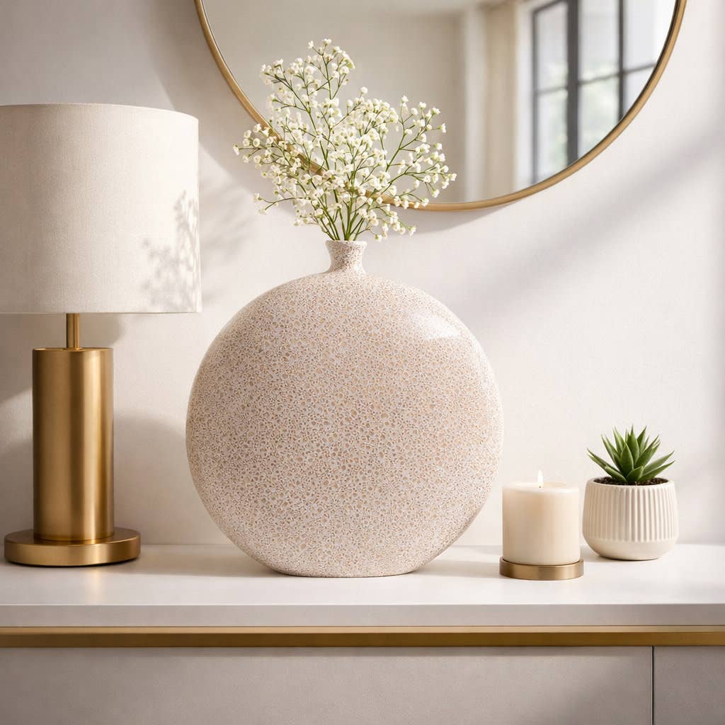Decorative Vase - Ivory Ceramic Textured Surface, 17 in.