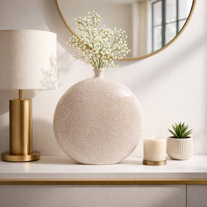 Decorative Vase - Ivory Ceramic Textured Surface, 17 in.