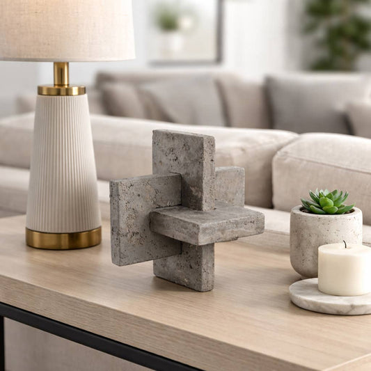 Decorative Object - Gray Stone Interlocking Block, 9 in.