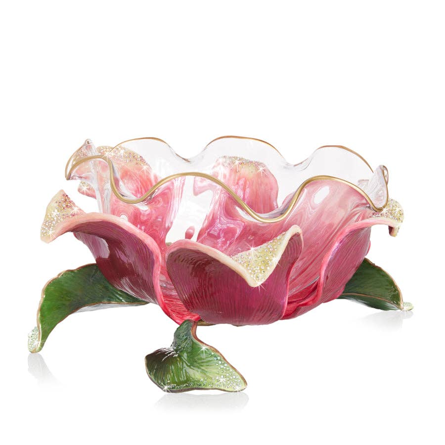 Jay Strongwater Sydney Large Flower Ruffle Swarovski Crystal Enamel Gold-Finished Decorative Bowl, Flora
