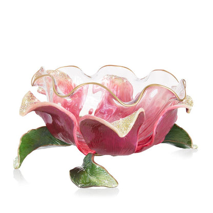 Jay Strongwater Sydney Large Flower Ruffle Swarovski Crystal Enamel Gold-Finished Decorative Bowl, Flora