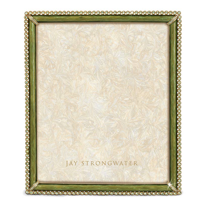 Jay Strongwater Laetitia Stone Edge 8" x 10" Crystal Enamel Picture Frame, Leaf Green