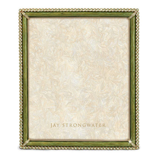 Jay Strongwater Laetitia Stone Edge 8" x 10" Crystal Enamel Picture Frame, Leaf Green