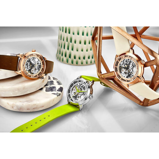 Stuhrling Original Winchester 3982 Women's Automatic Watch, 40mm, Silver Dial, Cream Leather Strap, Skeleton Dial
