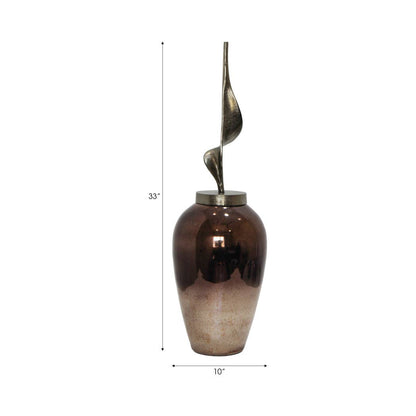Decorative Vase - Brown Glass Urn with Metal Topper, 33 in.