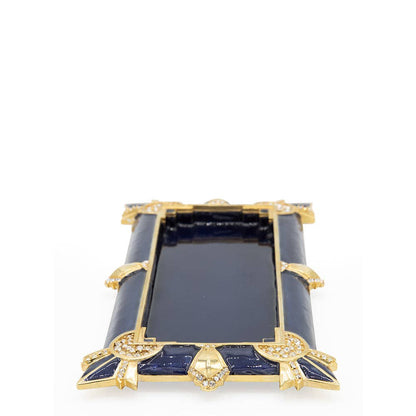 Jay Strongwater Charles Art Deco Crystal Enamel Gold-Finished Decorative Tray, Delft Garden
