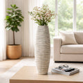 Decorative Vase - Gray Ceramic Textured Ribbed, 26 in.