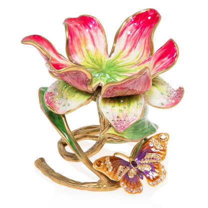 Jay Strongwater Aimee Floral 7" Pillar Candle Holder, Leaf Swarovski Crystal Enamel
