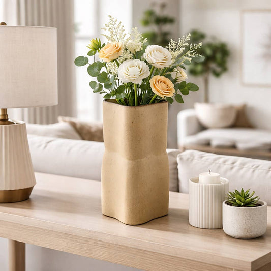 Decorative Vase - Yellow Ceramic Organic Sculptural, 12 in.