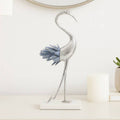 Figurine - Blue/Silver Metal Bird with Marble Base, 12 in.