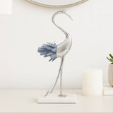 Figurine - Blue/Silver Metal Bird with Marble Base, 12 in.
