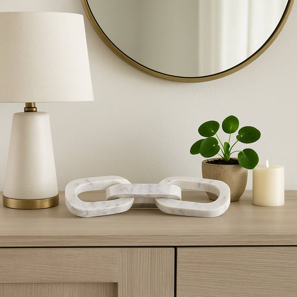 Decorative Sculpture - White Marble Carved Chain, 14 in.