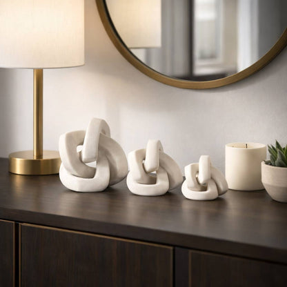 Sculptures Set of 3 - White Resin Decorative Knot, 4/5/6 in.