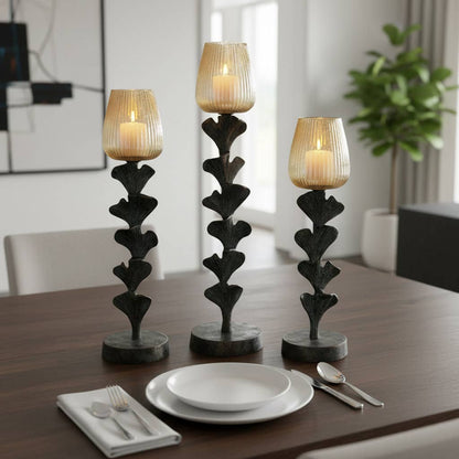 Candle Holders Set of 3 - Gray Glass Yarrow, 17/20/23 in.