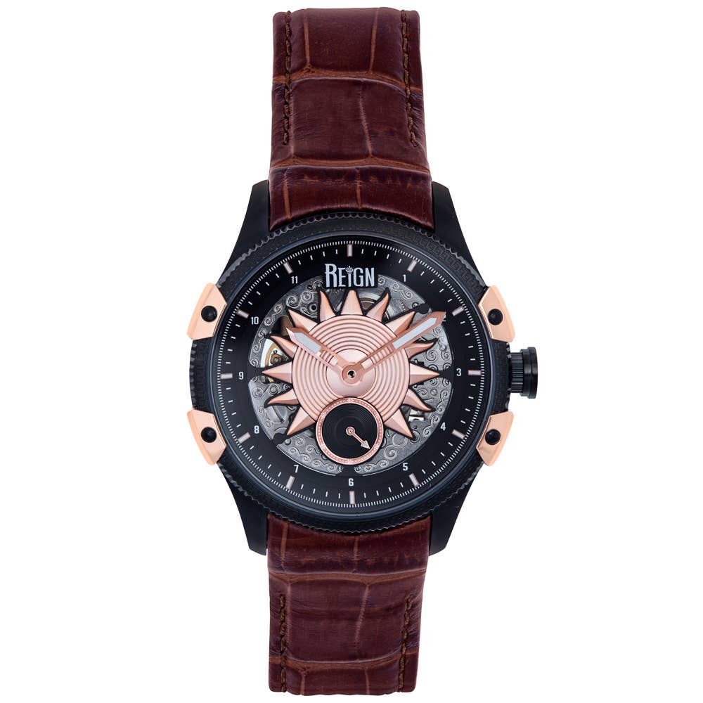 Reign Solstice Men's Automatic Skeleton Leather Watch