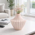 Decorative Vase - Pink Ceramic Sculpted Ridged, 8 in.