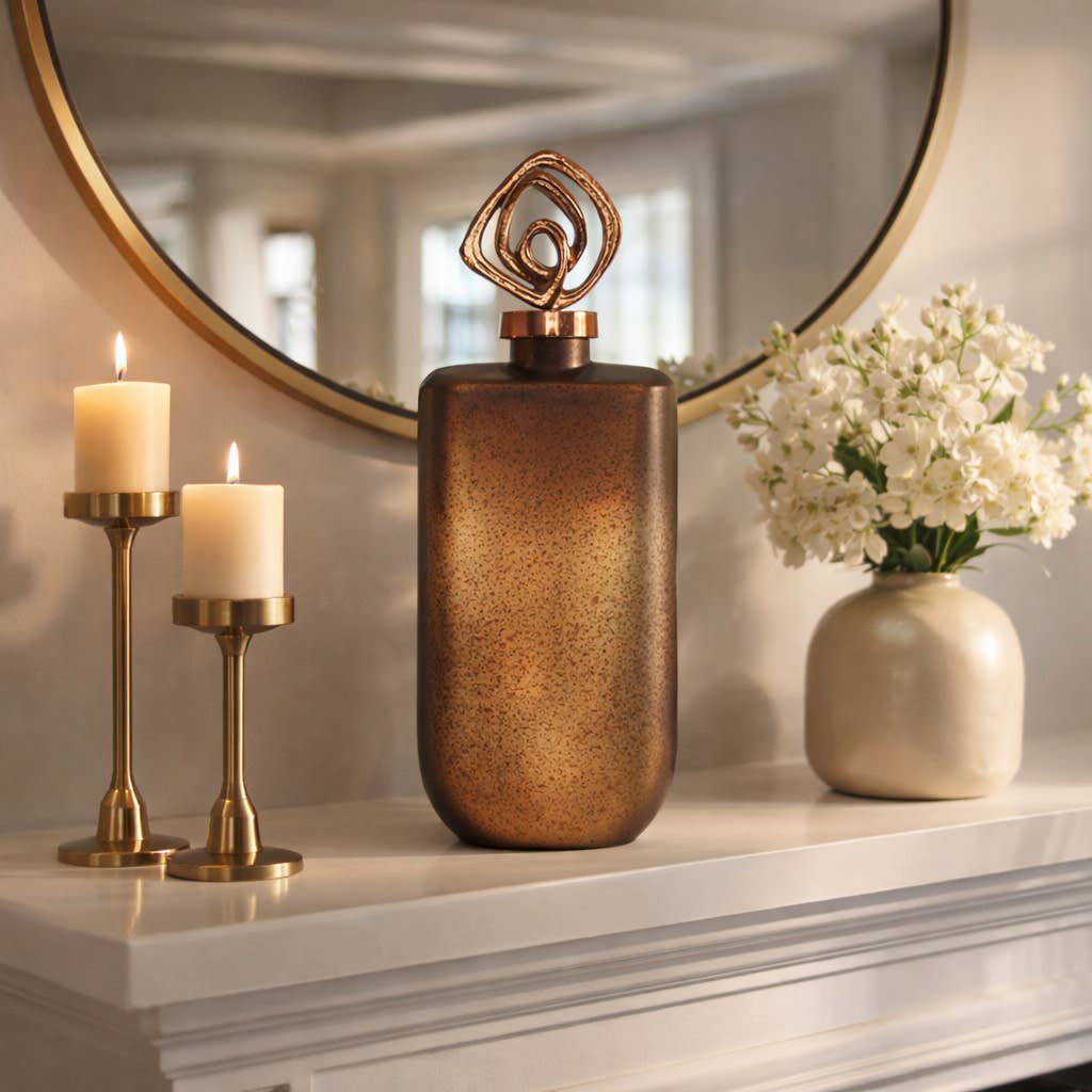 Bottle - Bronze Glass Modern Ombre with Metal Topper, 17 in.