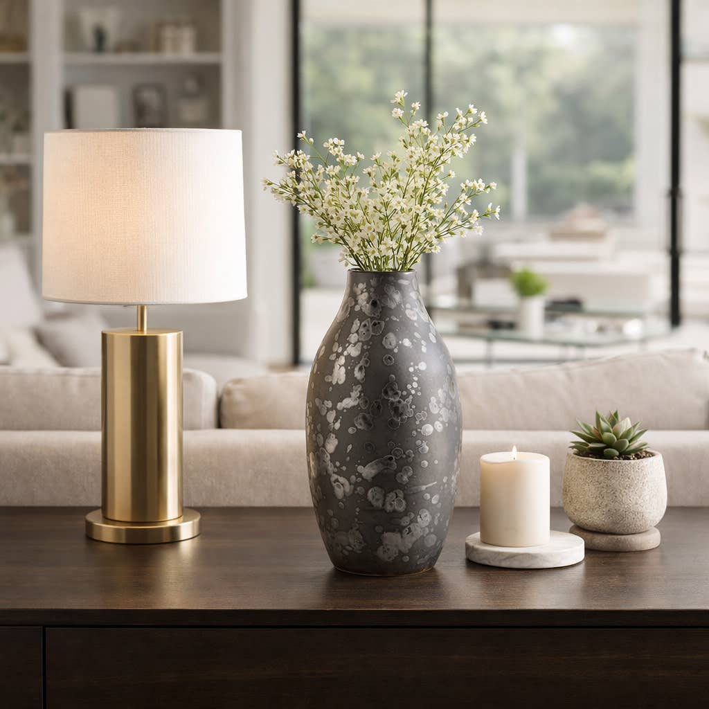 Decorative Vase - Black Ceramic Speckled Finish, 14 in.