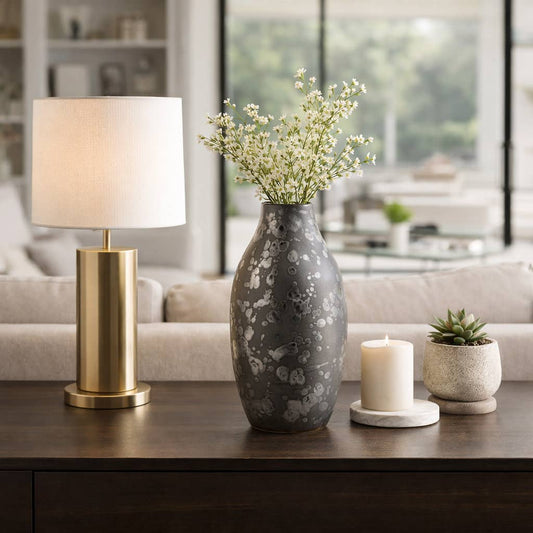 Decorative Vase - Black Ceramic Speckled Finish, 14 in.