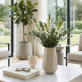 Decorative Vase - White Ceramic Angular Shape, 11 in.