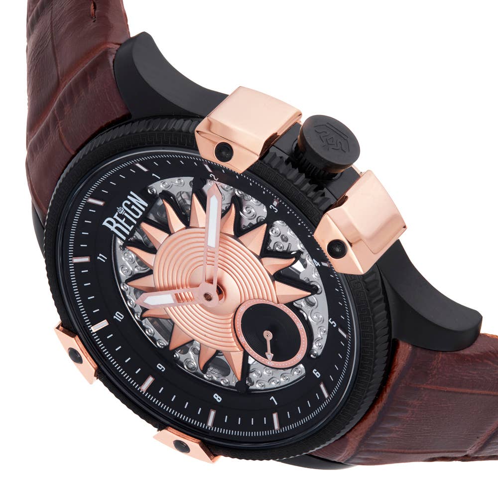 Reign Solstice Men's Automatic Skeleton Leather Watch