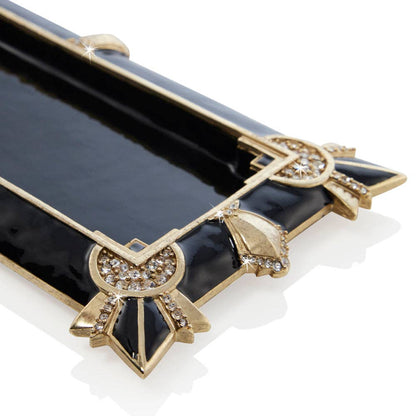 Jay Strongwater Charles Art Deco Crystal Enamel Gold-Finished Decorative Tray