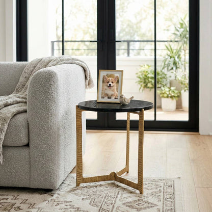 Side Table - Clear Glass Top On Textured Metal Base, 18 in.