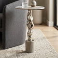 Side Table - Silver Marble Top with Sculptural Base, 25 in.