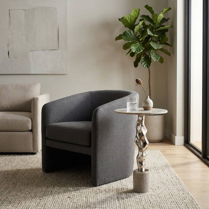 Side Table - Silver Marble Top with Sculptural Base, 25 in.
