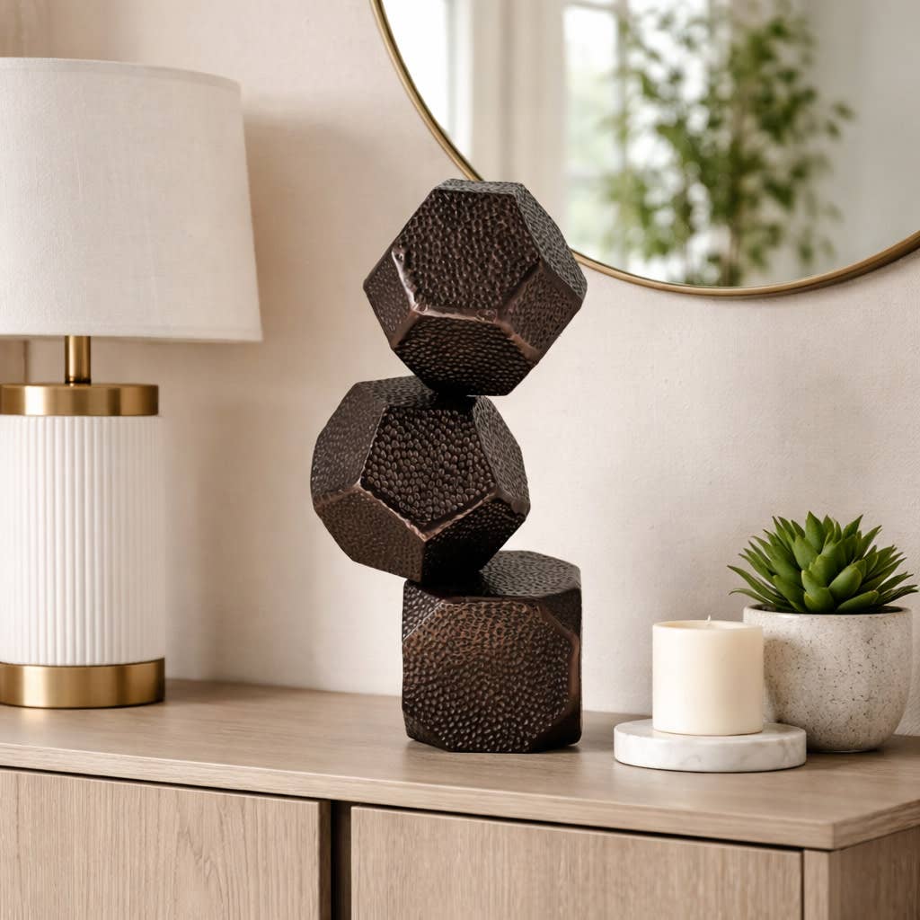 Decorative Sculpture - Bronze Metal 3-Sphere, 16 in.