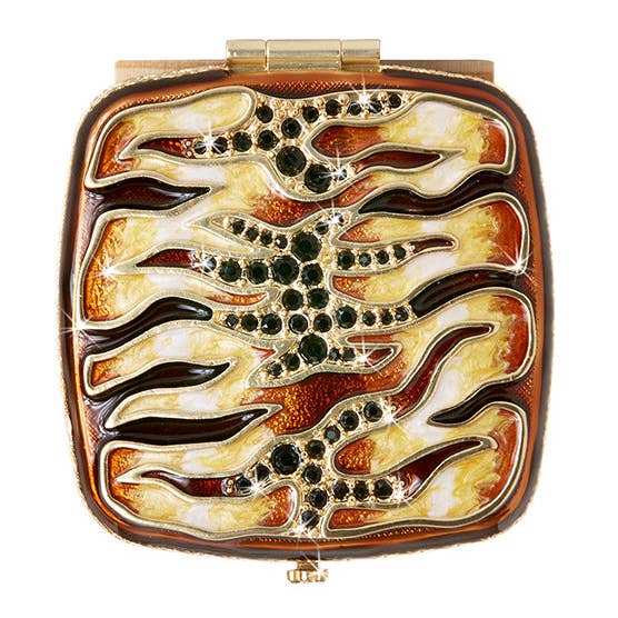 Jay Strongwater Pavel Tiger Striped Compact Mirror, Pavé Crystal Gold-Finished