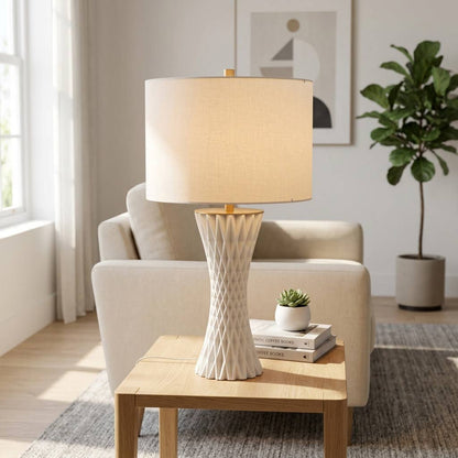 Table Lamp - White Porcelain 3D Printed Fabric Shade, 26 in.