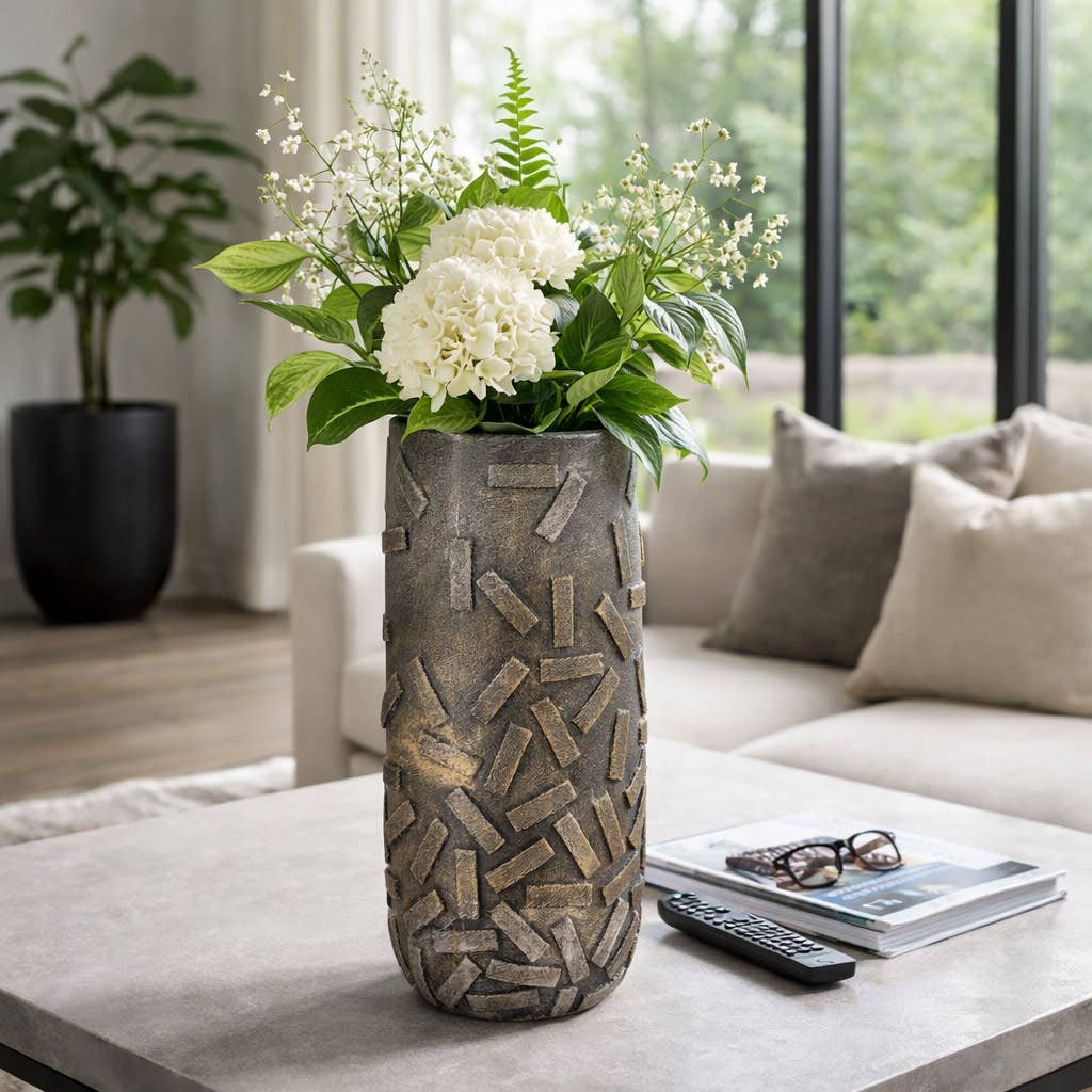 Decorative Vase - Bronze Ceramic Sculptural Textured, 19 in.