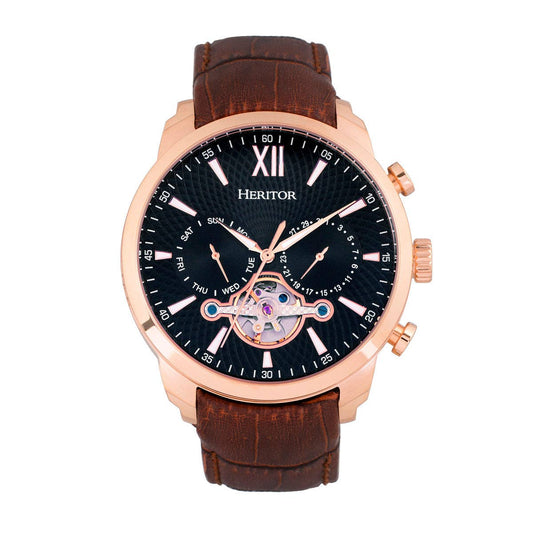 Heritor Arthur Men's Automatic Semi-Skeleton Leather Watch, Style HERHR7906