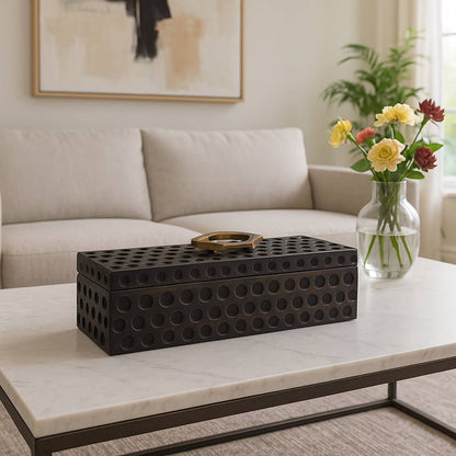 Decorative Box - Black Wood Sculptural with Lid, 18 in.