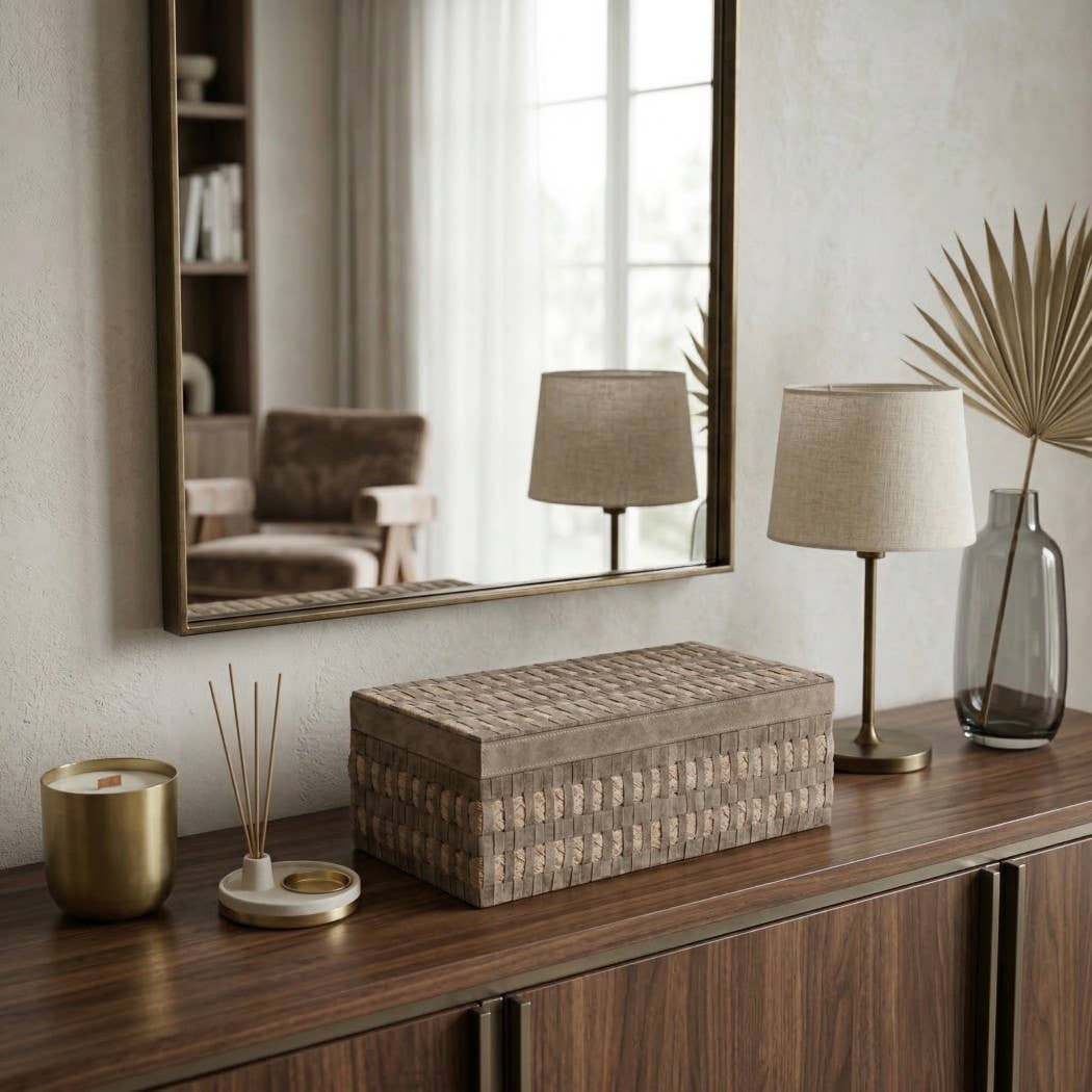 Decorative Box - Brown Wood Rectangular with Lid, 16 in.