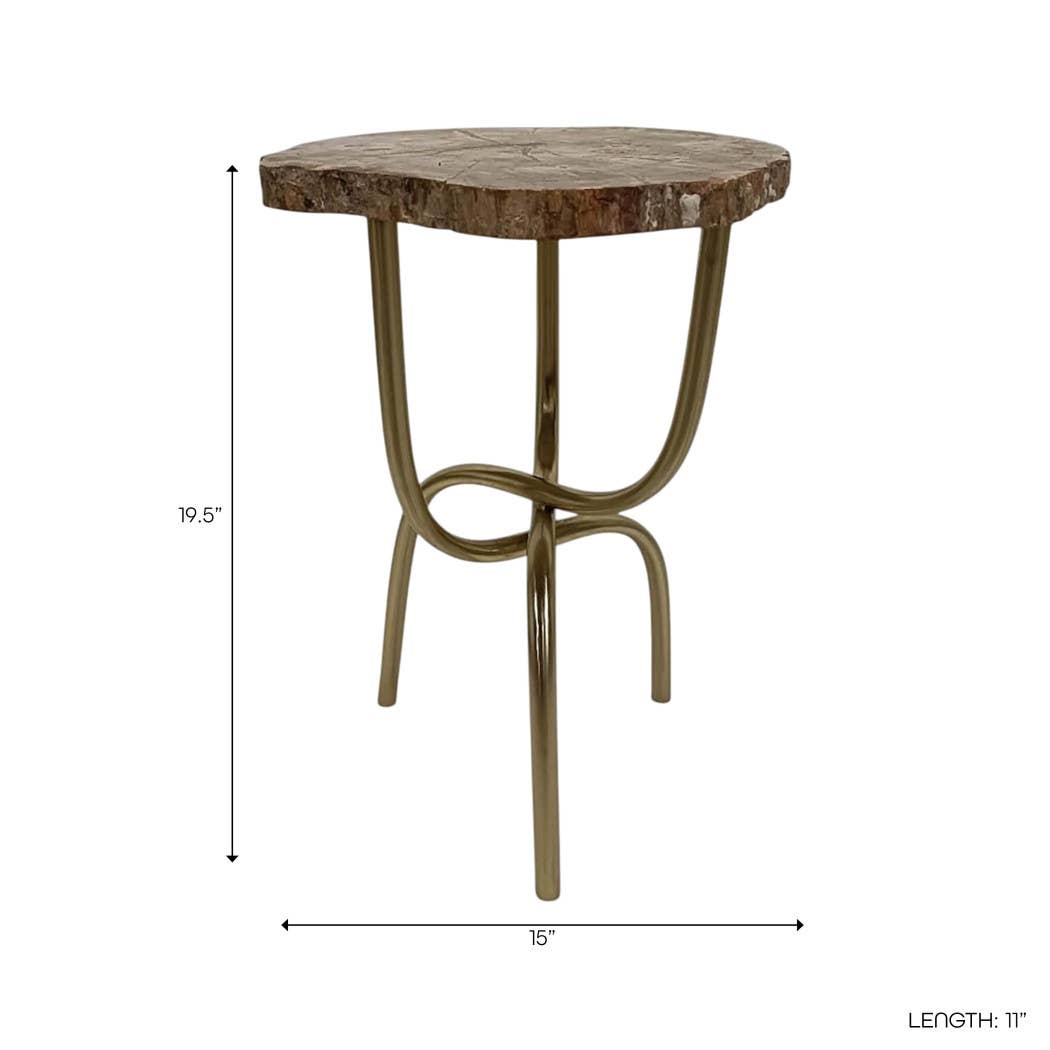 Side Table - Gold Metal Wood Hammered Base, 20 in.