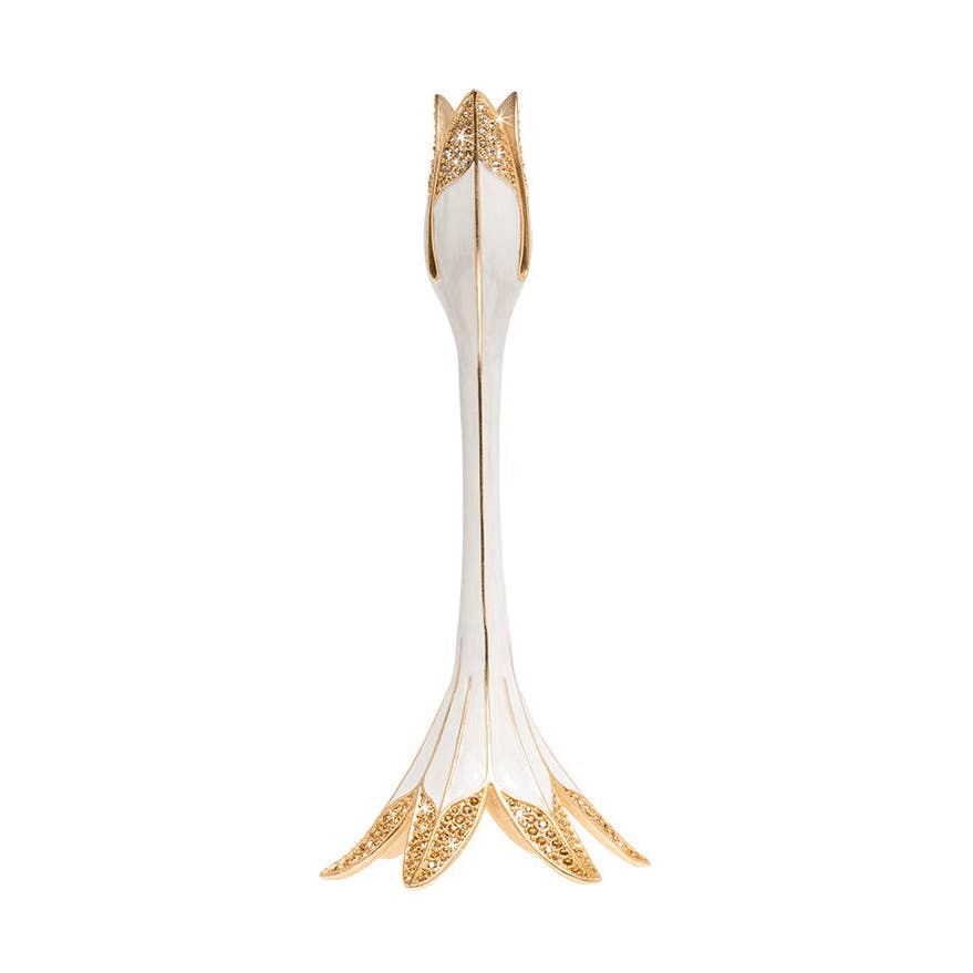 Jay Strongwater Abraham Tulip White Candlestick Holder