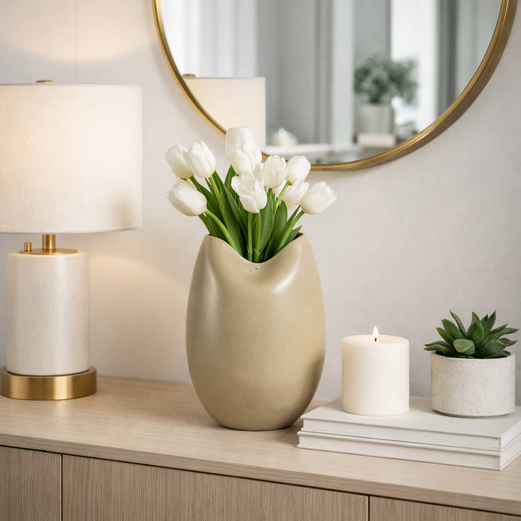 Decorative Vase - Brown Ceramic Modern Minimalist, 12 in.