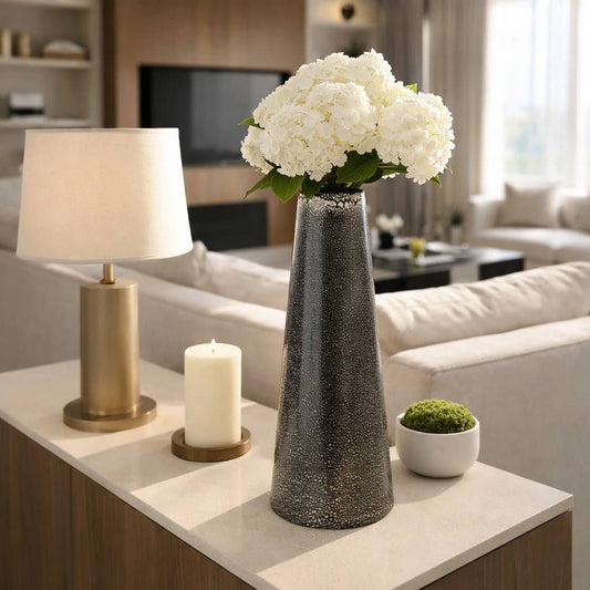 Decorative Vase - Black Ceramic Textured Two-Tone, 20 in.