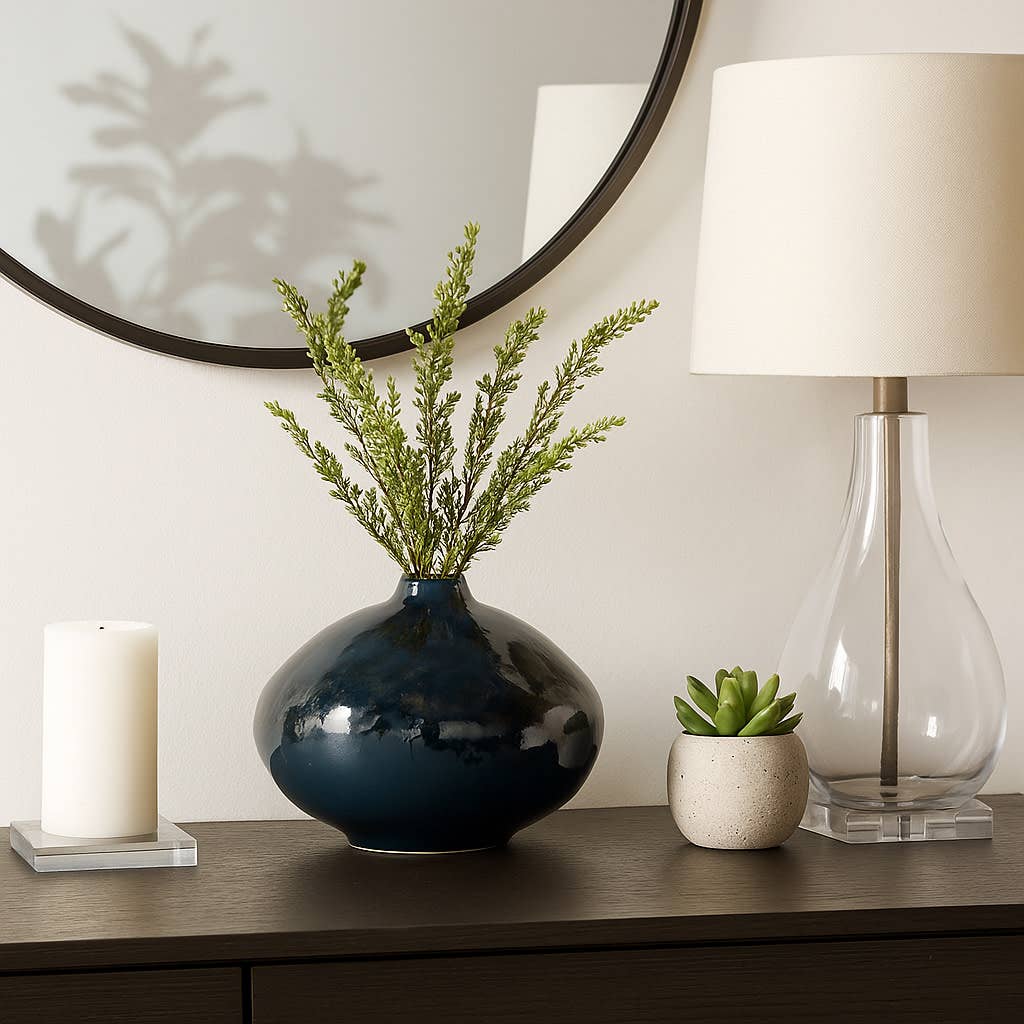 Decorative Vase - Blue Ceramic Finish Details, 9 in.