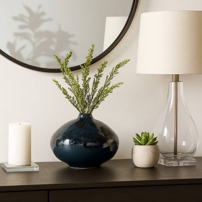 Decorative Vase - Blue Ceramic Finish Details, 9 in.