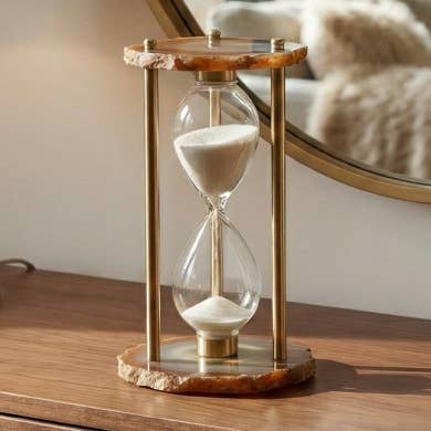 Sculpture - Gold/Brown Agate Metal Hourglass, 10 in.