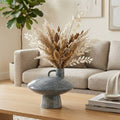 Deocrative Vase - Gray Earthenware Short Round Vessel, 9 in.