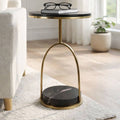 Side Table - Black Marble Top On Lower Storage Base, 23 in.